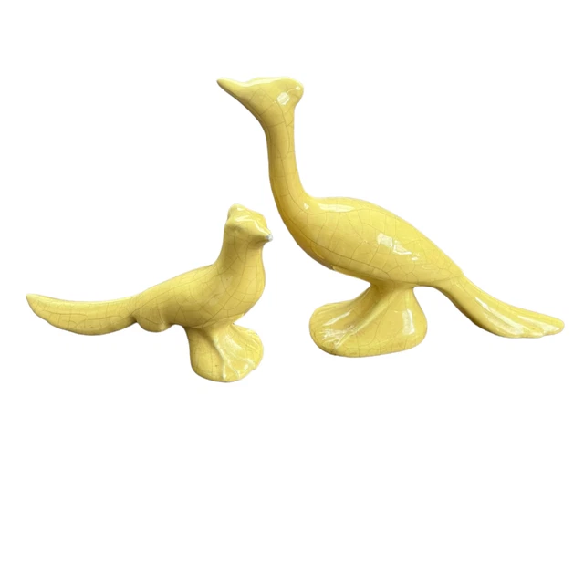 VINTAGE 1940S 1950S Art Deco Pair of Birds Yellow Ceramic Pottery MCM
